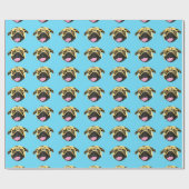 Blauw pug cadeaupapier (Vlak)