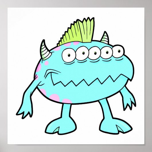blauw punk mohawk monster veel ogen poster (Voorkant)