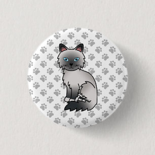 Blauw punt Birmaanse / Ragdoll Cute Kat & Pootjes Ronde Button 3,2 Cm