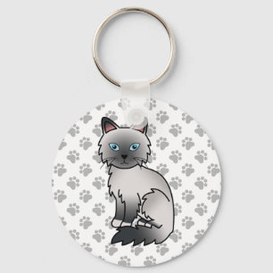 Blauw punt Birmaanse / Ragdoll Cute Kat & Pootjes Sleutelhanger