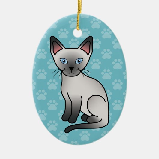 Blauw punt Siamese Cat Cute Cartoon Illustratie Keramisch Ornament (Voorkant)
