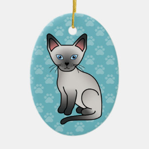 Blauw punt Siamese kat Cute Cartoon Illustratie Keramisch Ornament