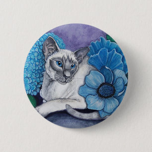 Blauw punt Siamese kat Ronde Button 5,7 Cm