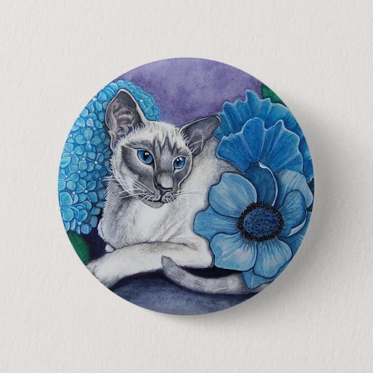 Blauw punt Siamese kat Ronde Button 5,7 Cm (Voorkant)
