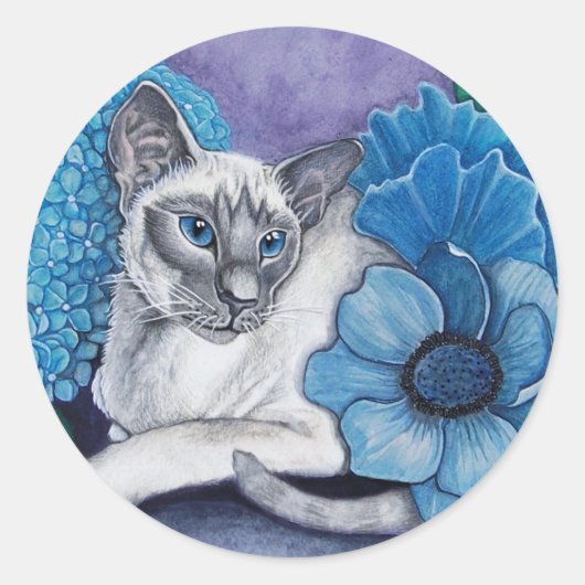 Blauw punt Siamese kat Ronde Sticker (Voorkant)