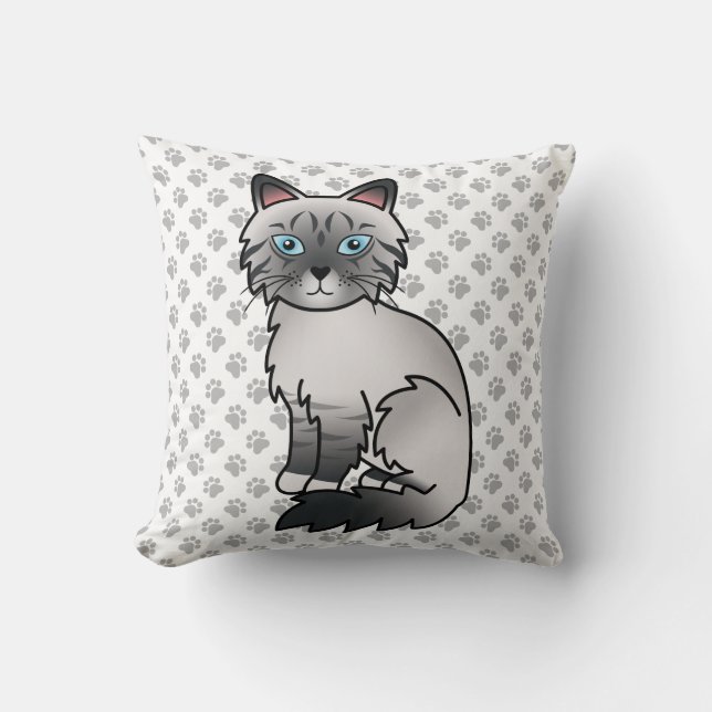 Blauw punt tabby Birman / Ragdoll Mooie Kat & Poot Kussen (Voorkant)