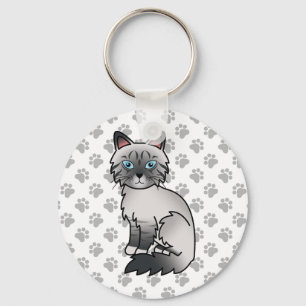 Blauw punt tabby Birman / Ragdoll Mooie kat & Poot Sleutelhanger