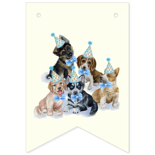 Blauw 🐶 Puppy Dog Thema Verjaardagsfeest Vlaggetjes (Eerste vlag)