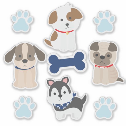 Blauw Puppy Sticker Sheet (Voorkant)