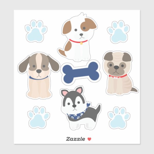 Blauw Puppy Sticker Sheet (Vel)