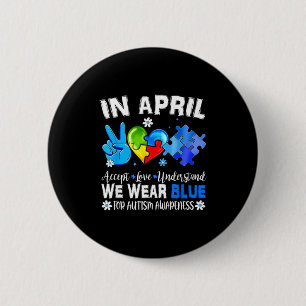 Blauw puzzel autisme bewustzijn in april acceptere ronde button 5,7 cm