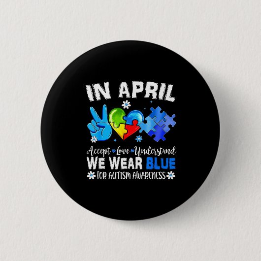 Blauw puzzel autisme bewustzijn in april acceptere ronde button 5,7 cm (Voorkant)