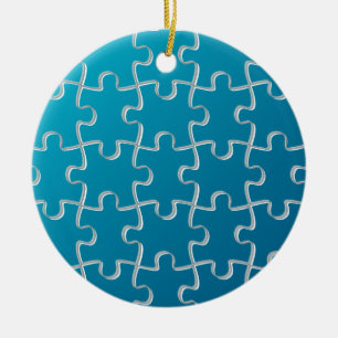 Blauw puzzelpatroon keramisch ornament