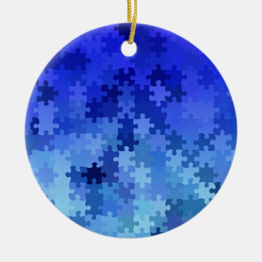 Blauw puzzelpatroon keramisch ornament (Voorkant)