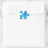 Blauw puzzelstuk ronde sticker (Tas)