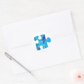 Blauw puzzelstuk ronde sticker (Envelop)