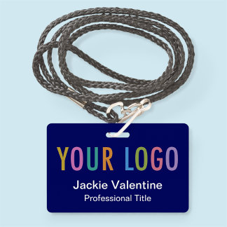 Blauw PVC naamkaartje met logo hangerclip of haspe Badge