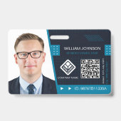 Blauw QR-code foto ID-badge | Zakelijke medewerker Badge (Voorzijde)