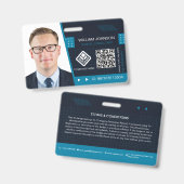 Blauw QR-code foto ID-badge | Zakelijke medewerker Badge (Voor- en achterkant)