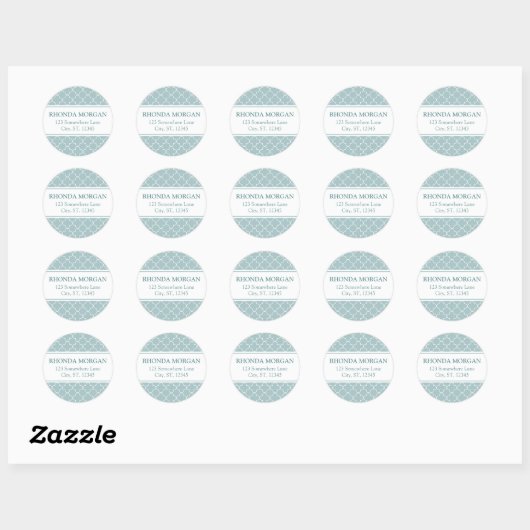 Blauw Quatrefoil Adresetiketten Ronde Sticker (Vel)