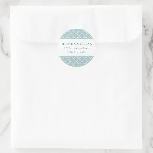 Blauw Quatrefoil Adresetiketten Ronde Sticker (Tas)