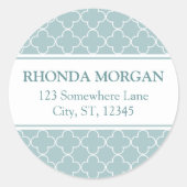 Blauw Quatrefoil Adresetiketten Ronde Sticker (Voorkant)