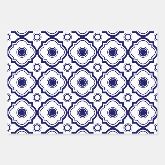 Blauw Quatrefoil Inpakpapier Vel (Voorkant)
