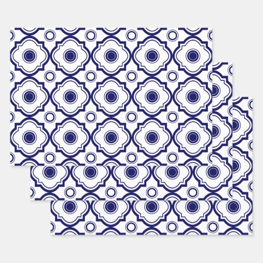Blauw Quatrefoil Inpakpapier Vel (Set)