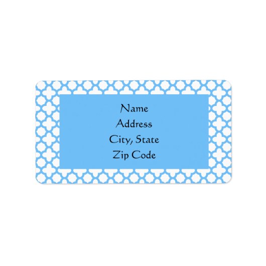 Blauw Quatrefoil-patroon Etiket (Voorkant)