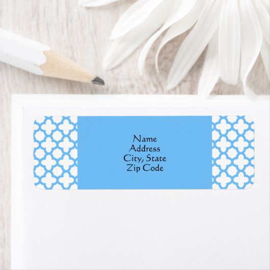 Blauw Quatrefoil-patroon Etiket (Insitu)