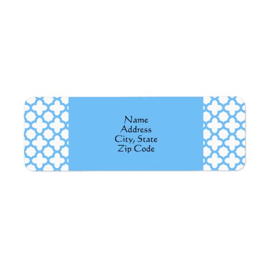 Blauw Quatrefoil-patroon Etiket (Voorkant)