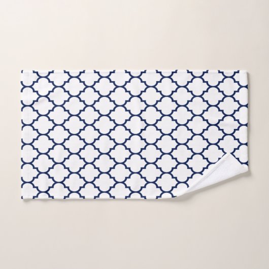 Blauw quatrefoil patroon op wit bad handdoek (Handdoek)