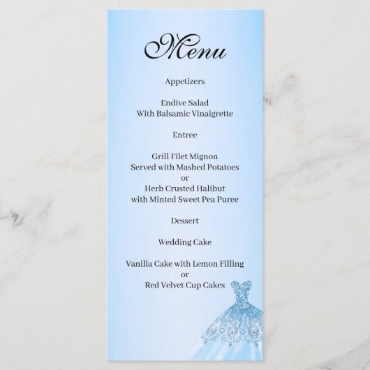 Blauw Quenceanera-menu Menu (Voorkant)
