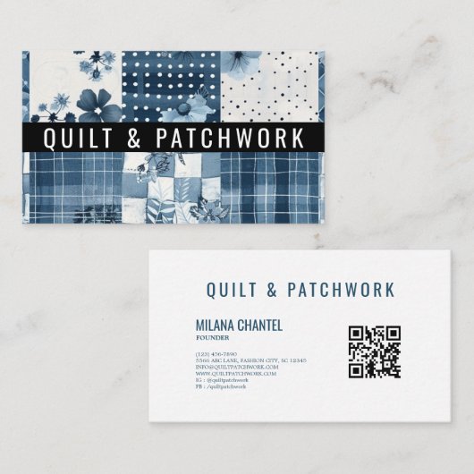 Blauw Quilt Patchwork Handgemaakte Kleding  Visitekaartje (Voorkant / Achterkant)