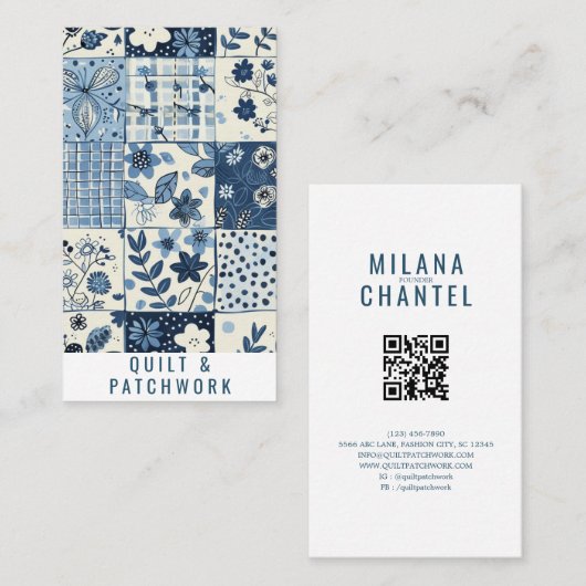 Blauw Quilt Patchwork Handgemaakte Kleding Visitekaartje (Voorkant / Achterkant)