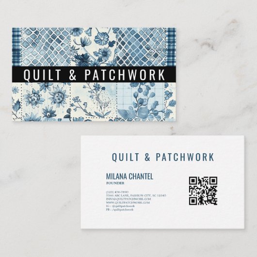 Blauw Quilt Patchwork Handgemaakte Kleding  Visitekaartje (Voorkant / Achterkant)