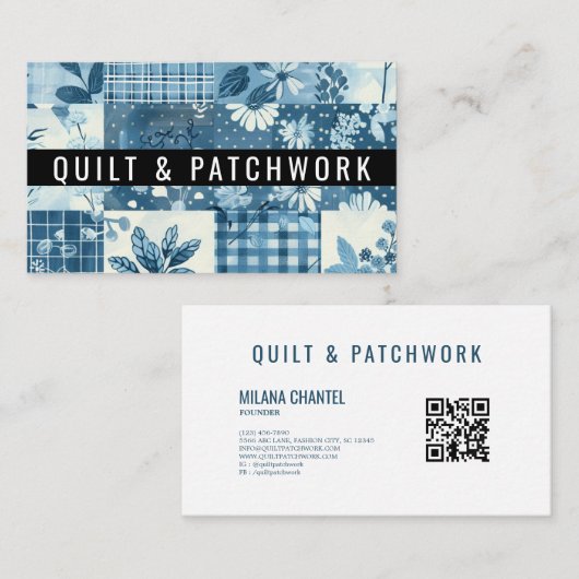 Blauw Quilt Patchwork Handgemaakte Kleding Visitekaartje (Voorkant / Achterkant)