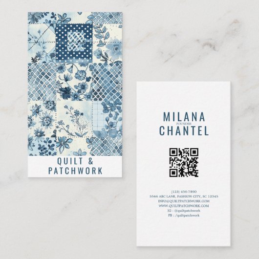 Blauw Quilt Patchwork Handgemaakte Kleding Visitekaartje (Voorkant / Achterkant)