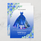  Blauw Quinceañera Dama Voorstel Kaart (Voorkant / Achterkant)