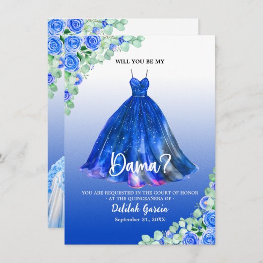  Blauw Quinceañera Dama Voorstel Kaart