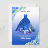  Blauw Quinceañera Dama Voorstel Kaart (Voorkant)