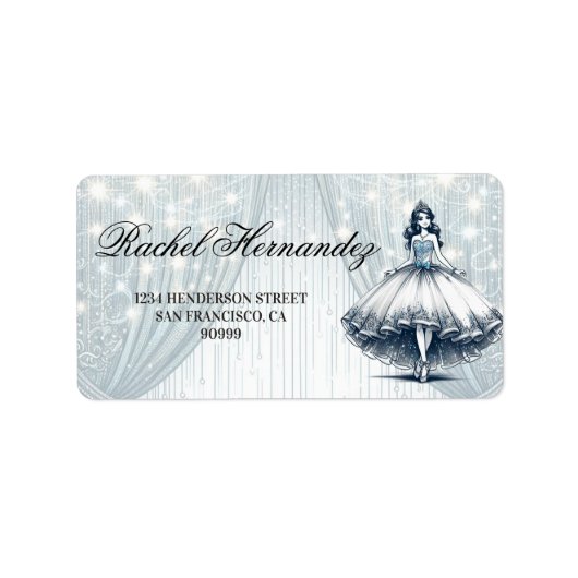 Blauw Quinceañera Meisje Etiket (Voorkant)