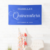 Blauw Quinceañera Verjaardag Elegant Script Spandoek (Insitu)