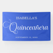 Blauw Quinceañera Verjaardag Elegant Script Spandoek (Horizontaal)