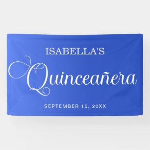 Blauw Quinceañera Verjaardag Elegant Script Spandoek