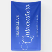 Blauw Quinceañera Verjaardag Elegant Script Spandoek (Verticaal)