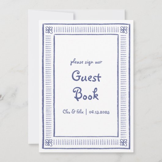 Blauw Quirky Handgetekend Trouwgastboek Bord (Voorkant)