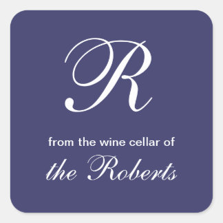 Blauw R Monogram Van de Wijnkelder van Labels
