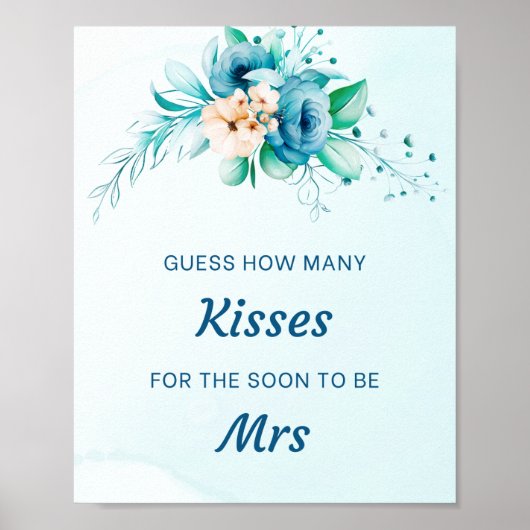 Blauw Raad hoeveel Kisses Vrijgezellenfeest spel Poster (Voorkant)