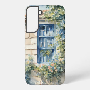 Blauw raam stenen muur cottage klimop samsung galaxy hoesje